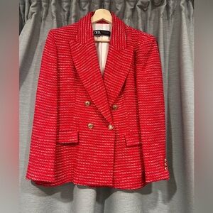Zara Vibrant Red Textured Blazer